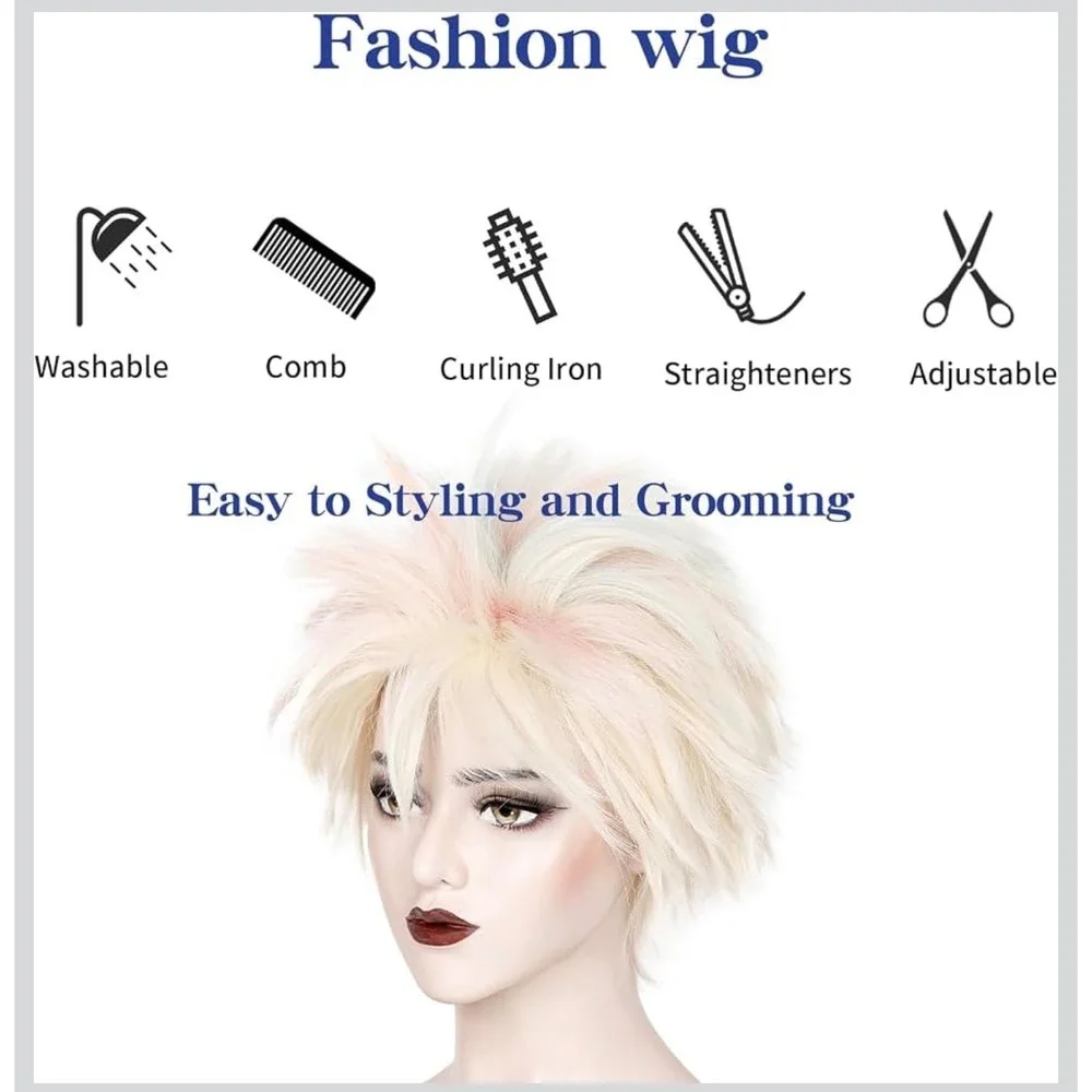 NWT WeKen Weird Barbie Blonde Pink Blue Spiky Wig Sunglasses Cap Costume Set